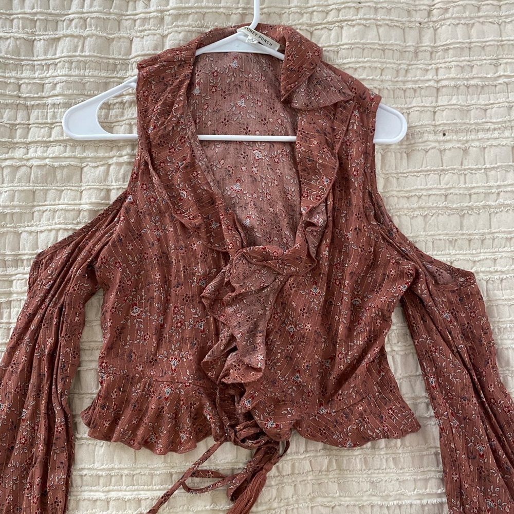 Pink Open Shoulder ruffle top